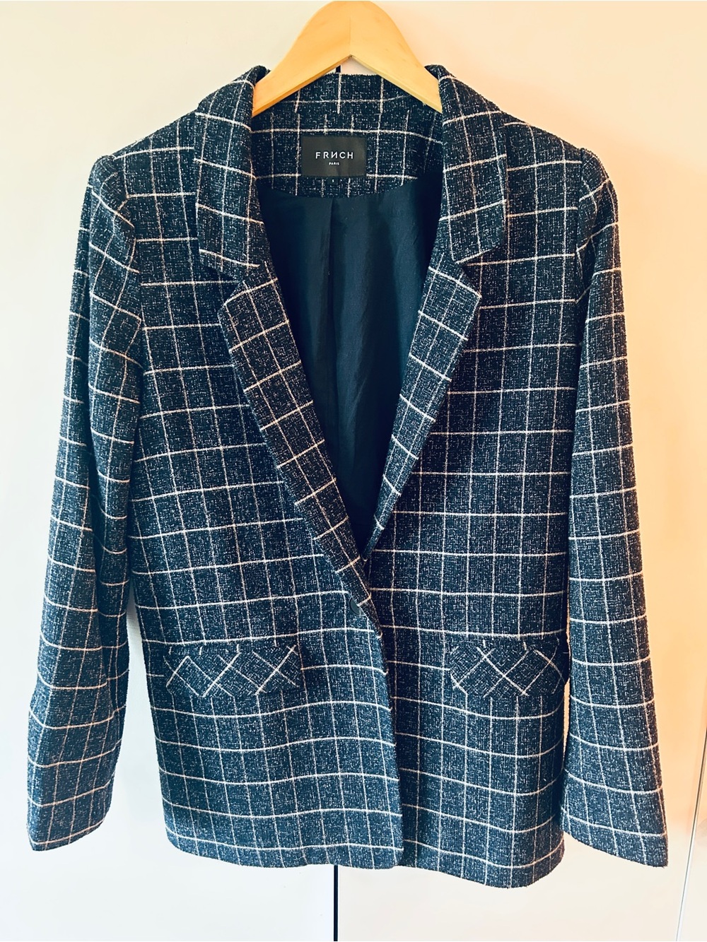 FRNCH Black and White Windowpane Blazer